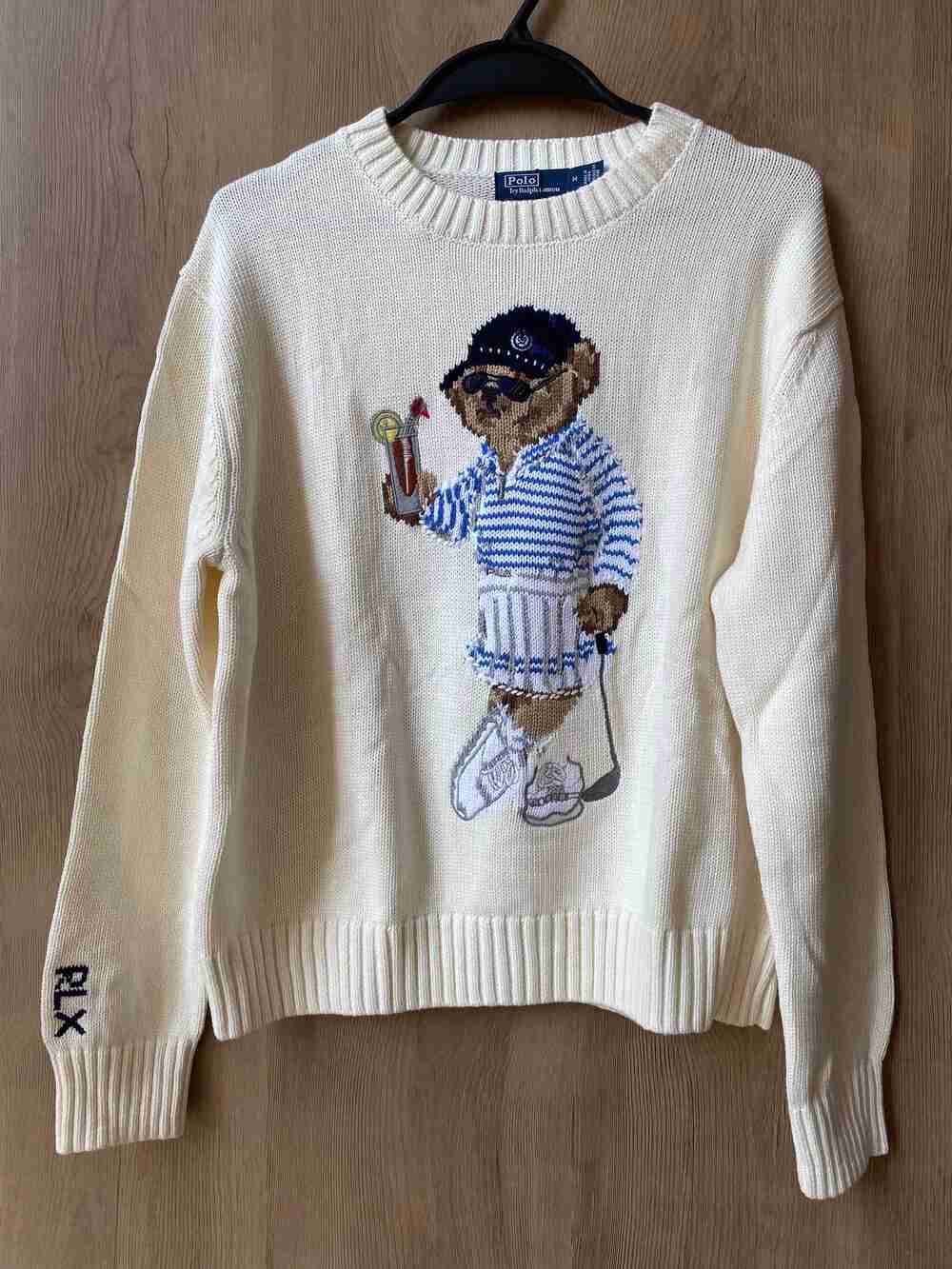POLO RALPH LAUREN Golf Bear Embroidered Cream Sweater